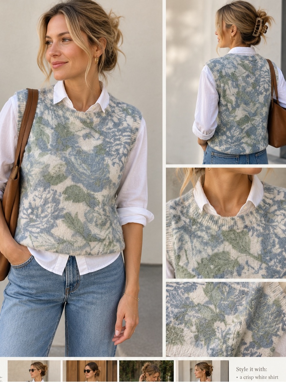 NWT Cynthia Rowley Blue & Green Floral Knit Sleeveless sweater